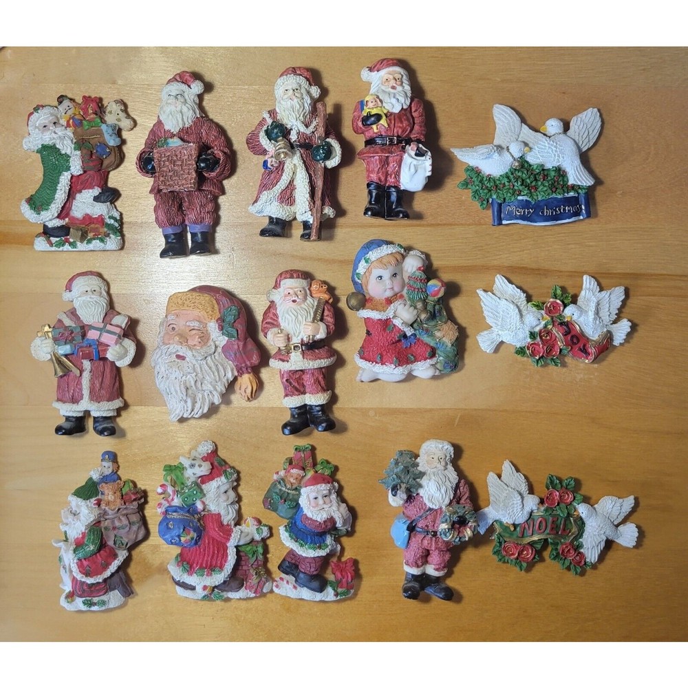 Vintage Assorted Christmas Small Magents 15 Pcs Lot Santa Doves Holiday Presents